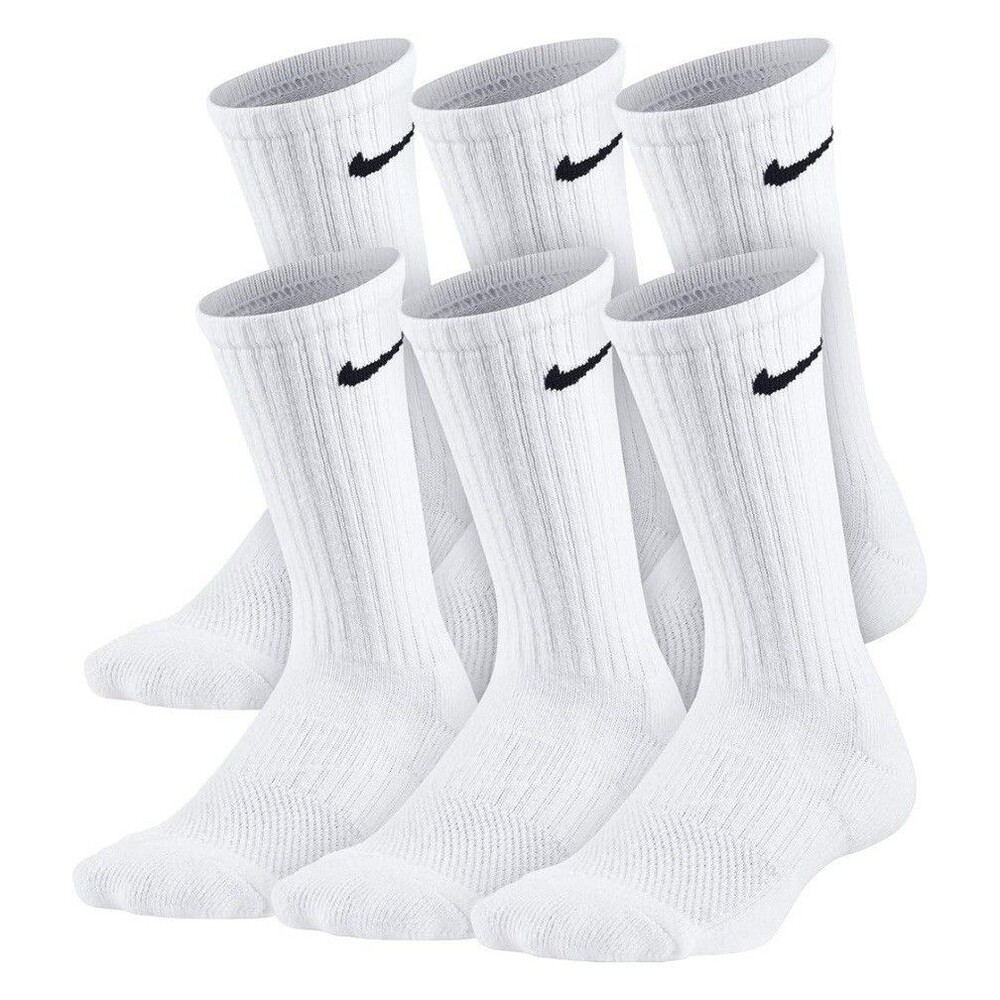 NIKE Boys Cushioned Crew Socks (6 Pairs) Sz 5-7 Fits Youth Shoe Sz 10C-3Y White